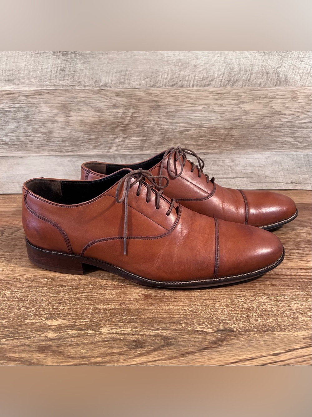 Cole Haan Tan/Brown Cap-Toe Lace-Up Oxfords - Men Size 10